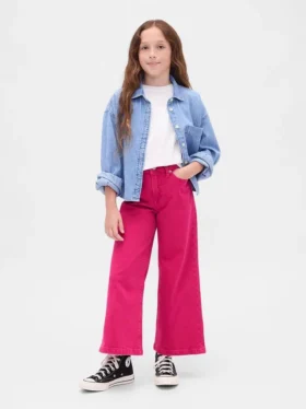 Barnjeans med hög midja, vid ben och ankellängd