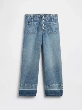 Barnjeans med hög midja, vid ben och ankellängd
