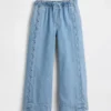 Barnjeans med hög midja, vid ben och ankellängd
