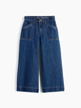 Barnjeans med hög midja, vid ben och ankellängd
