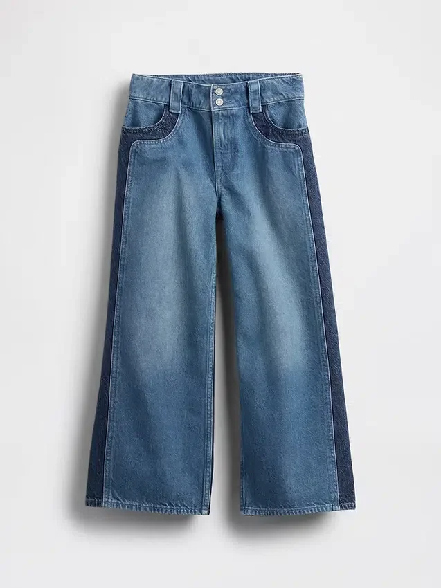Barnjeans med hög midja, vid ben och ankellängd