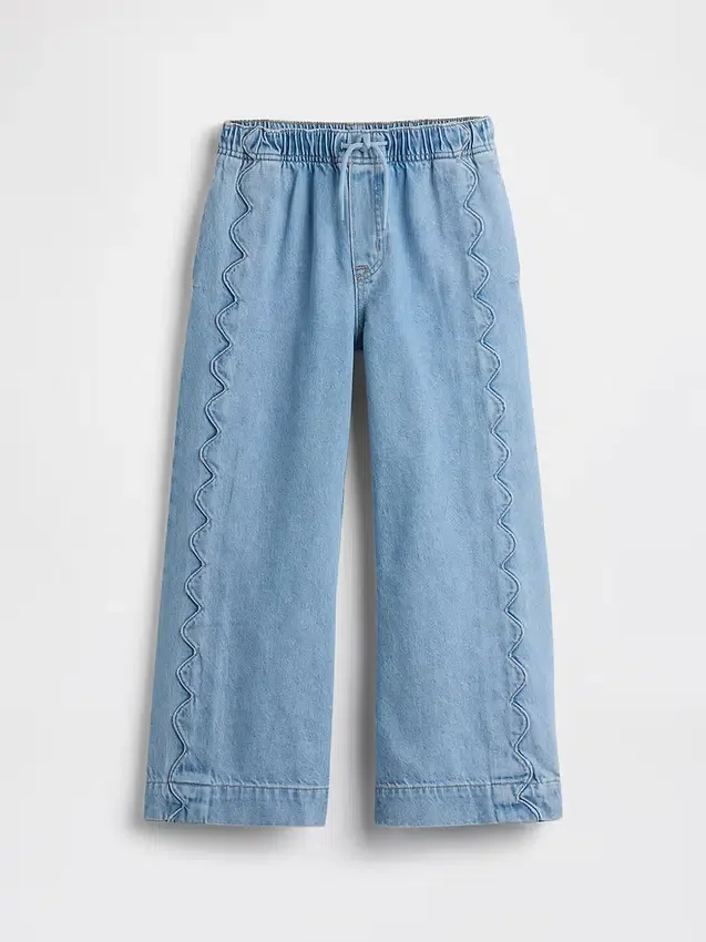 Barnjeans med hög midja, vid ben och ankellängd