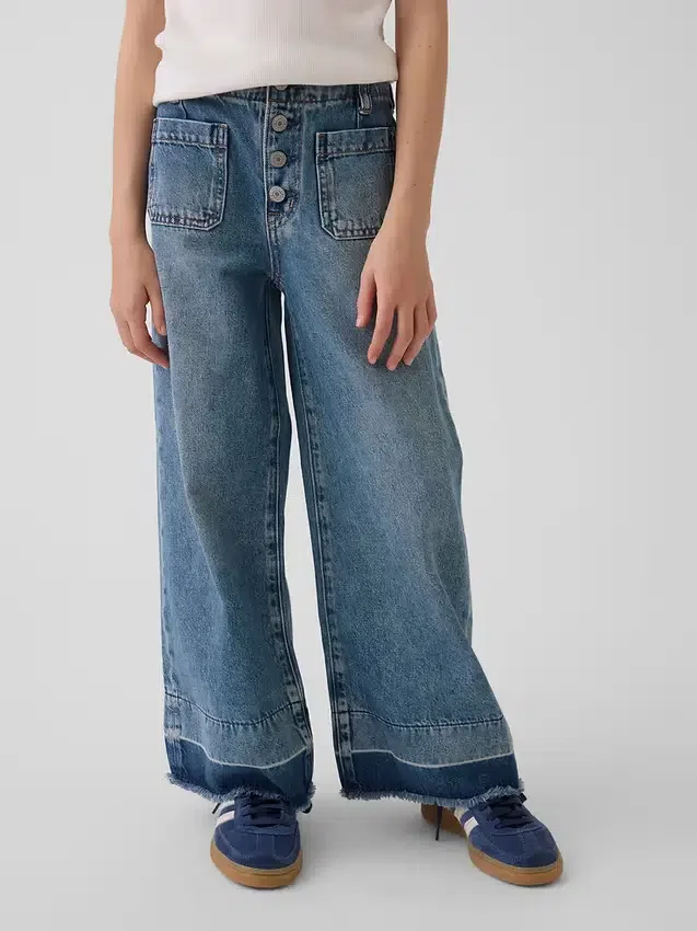Barnjeans med hög midja, vid ben och ankellängd