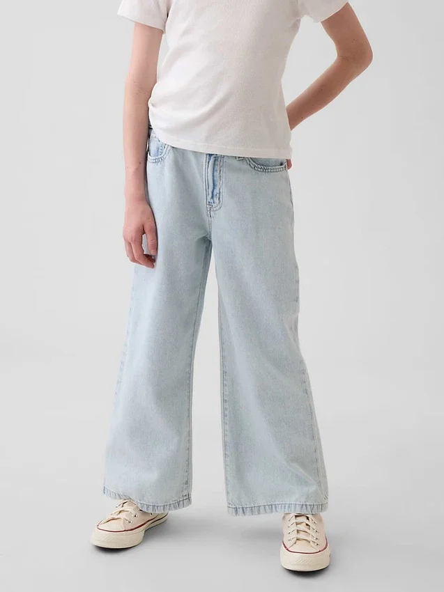 Barnjeans med hög midja, vid ben och ankellängd