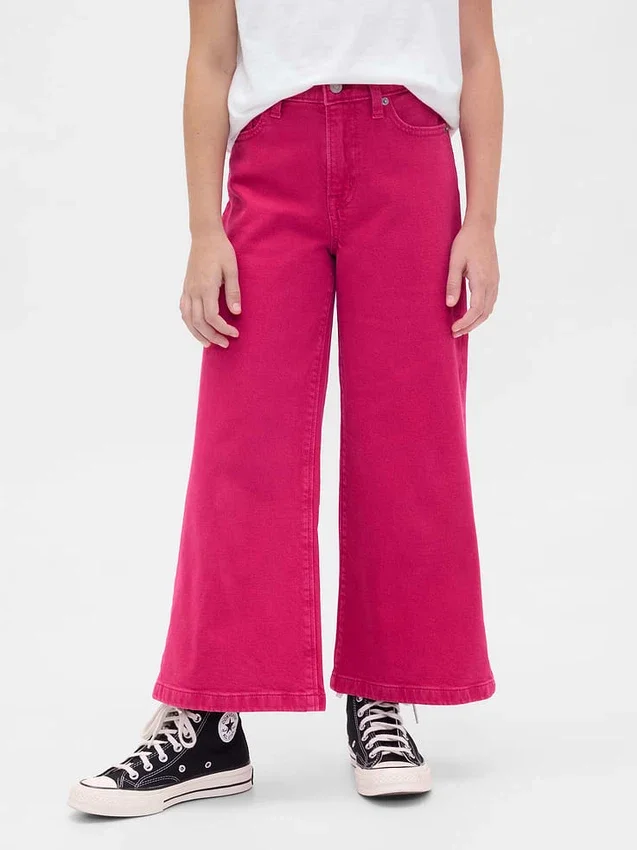 Barnjeans med hög midja, vid ben och ankellängd