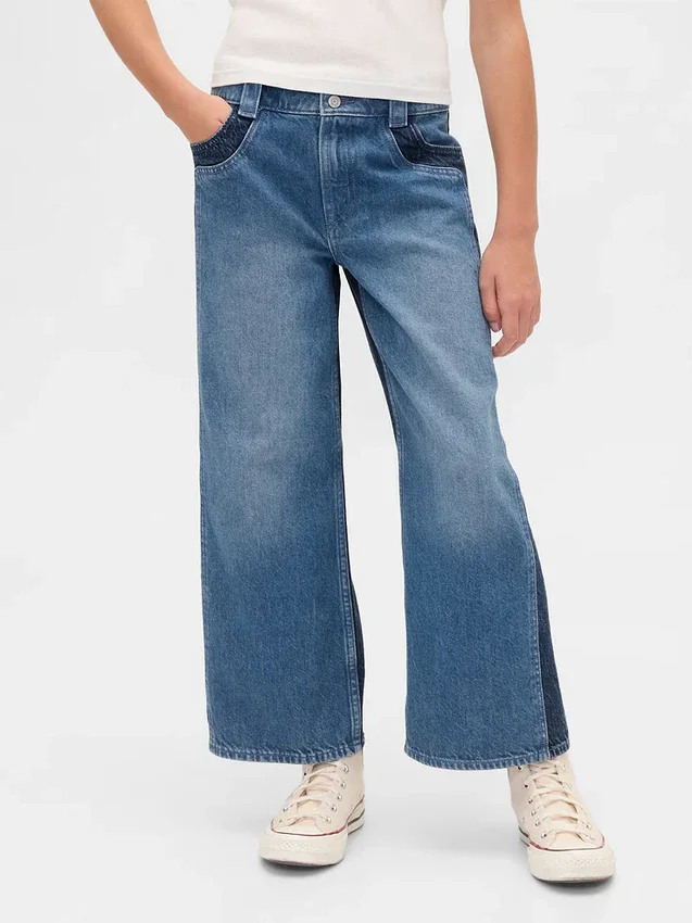 Barnjeans med hög midja, vid ben och ankellängd