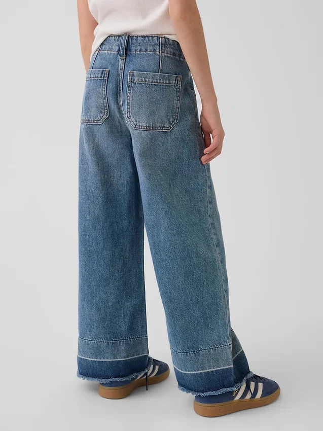 Barnjeans med hög midja, vid ben och ankellängd