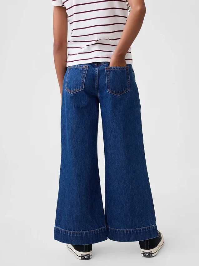 Barnjeans med hög midja, vid ben och ankellängd