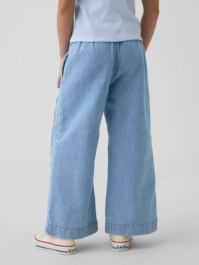 Barnjeans med hög midja, vid ben och ankellängd