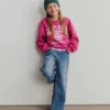 Barnjeans med hög midja, vid ben och ankellängd