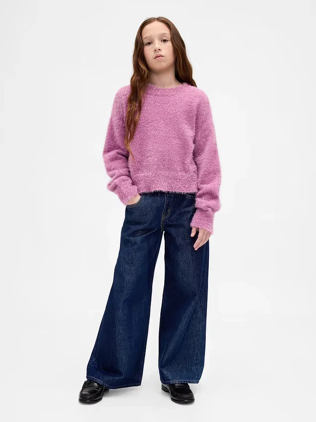 Barnjeans med låg midja, avslappnad passform och metallic-effekt