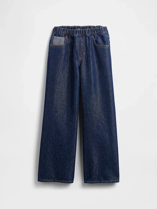 Barnjeans med låg midja, avslappnad passform och metallic-effekt