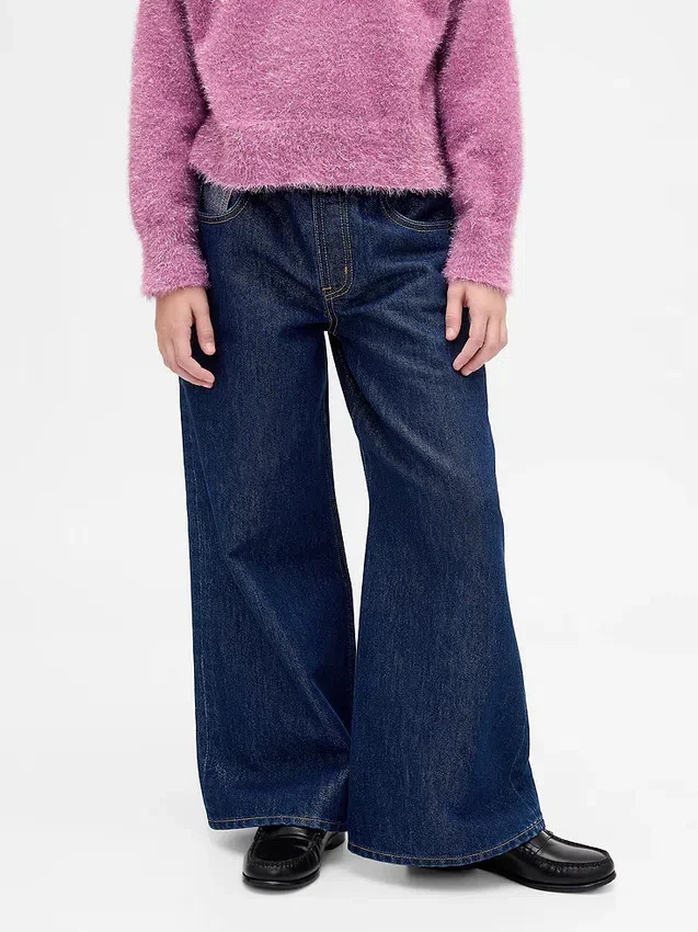 Barnjeans med låg midja, avslappnad passform och metallic-effekt