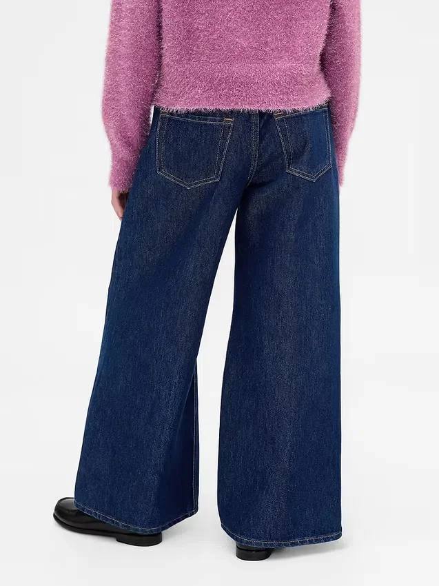Barnjeans med låg midja, avslappnad passform och metallic-effekt