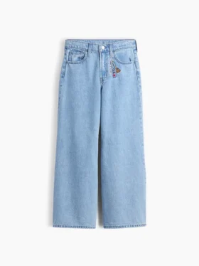 Barnjeans med låg midja, broderat ”I Heart NY” och baggy passform