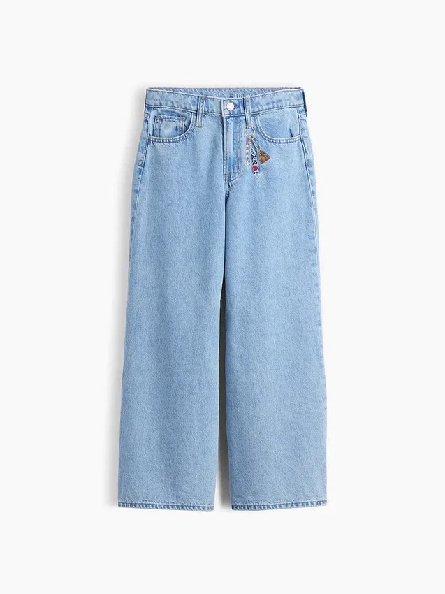 Barnjeans med låg midja, broderat ”I Heart NY” och baggy passform