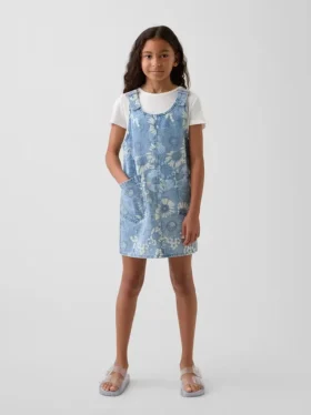 Barnkjol i denim med blommönster