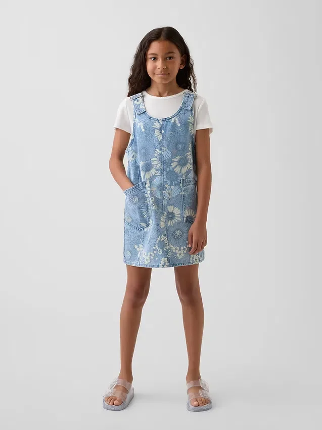 Barnkjol i denim med blommönster