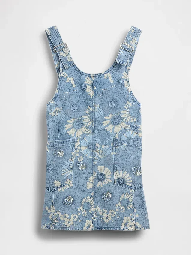Barnkjol i denim med blommönster