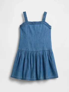 Barnklänning i denim med lågt midjeband