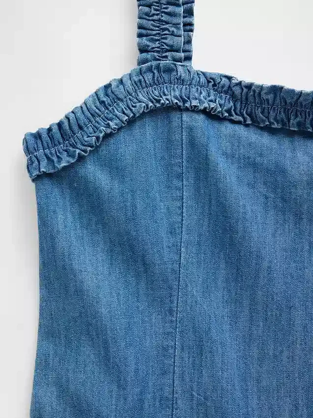 Barnklänning i denim med lågt midjeband