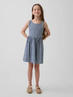 Barnklänning i gingham-denim