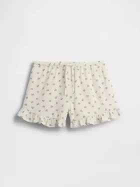 Barnshorts i bomullsgasväv med volanger