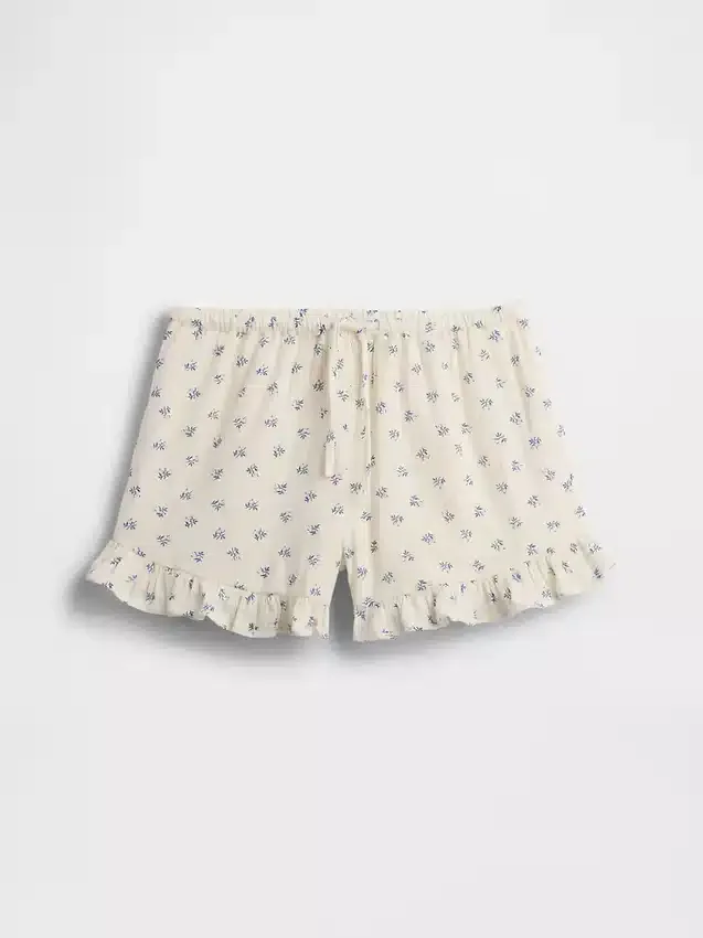 Barnshorts i bomullsgasväv med volanger