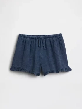 Barnshorts i bomullsgasväv med volanger