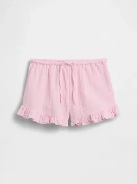 Barnshorts i bomullsgasväv med volanger
