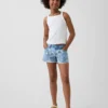Barnshorts i denim med låg midja och blommönster