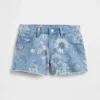 Barnshorts i denim med låg midja och blommönster
