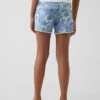 Barnshorts i denim med låg midja och blommönster