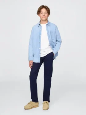 Barnuniform – raka stretchbyxor i khaki