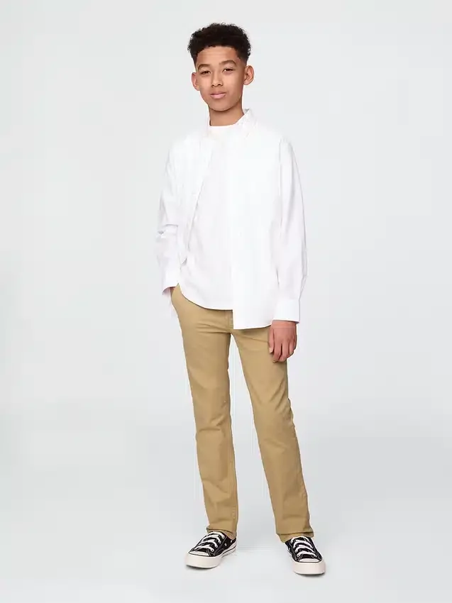 Barnuniform – raka stretchbyxor i khaki