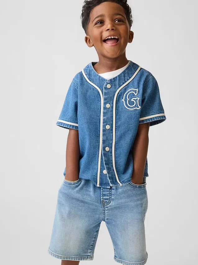 Baseballtröja i denim med varsity-logotyp för Baby & Småbarn