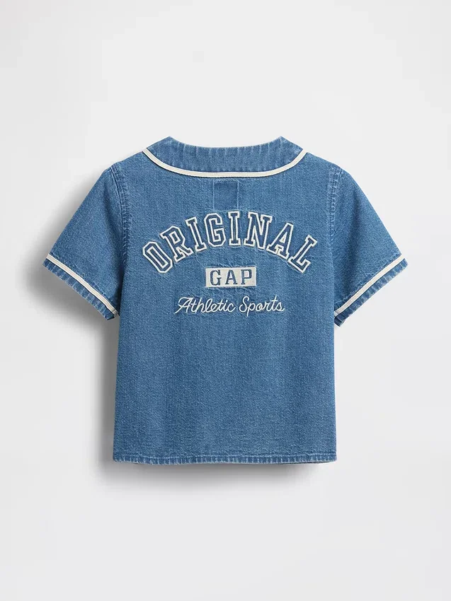 Baseballtröja i denim med varsity-logotyp för Baby & Småbarn