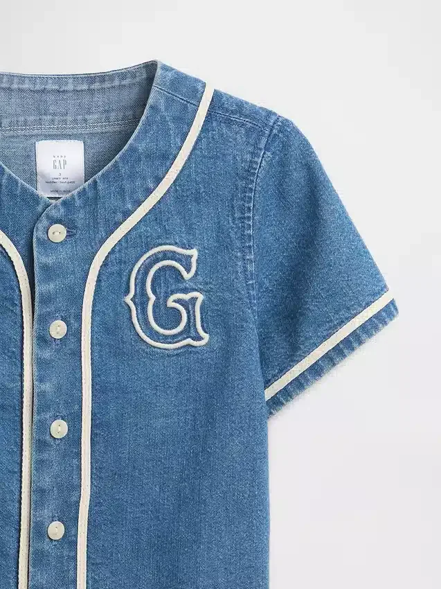 Baseballtröja i denim med varsity-logotyp för Baby & Småbarn