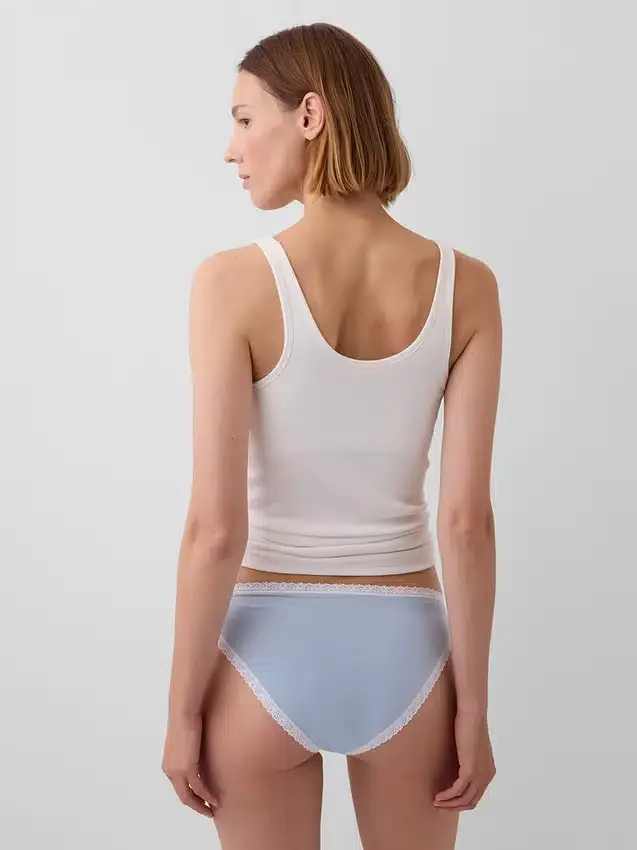 Bikinitrosor i ekologisk stretchbomull med spetskant