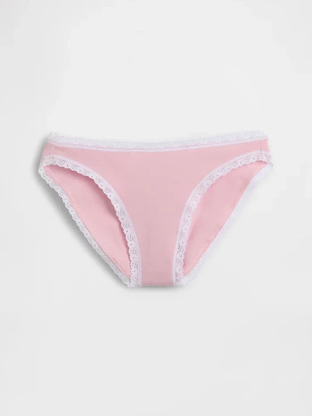 Bikinitrosor i ekologisk stretchbomull med spetskant