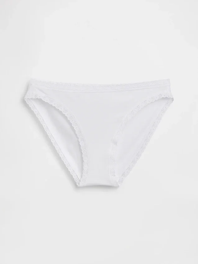 Bikinitrosor i ekologisk stretchbomull med spetskant