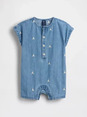 Broderad Brannan Bear-denimoheldress för spädbarn