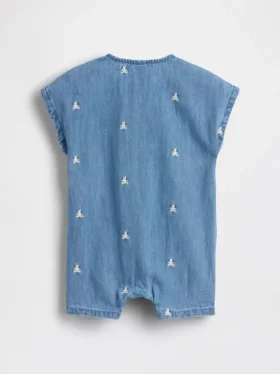Broderad Brannan Bear-denimoheldress för spädbarn