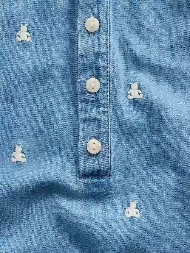 Broderad Brannan Bear-denimoheldress för spädbarn