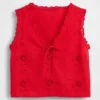 Broderad kort topp i linneblandning