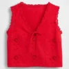 Broderad kort topp i linneblandning