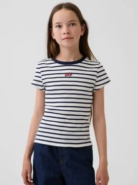 Broderad ribbad T-shirt för barn
