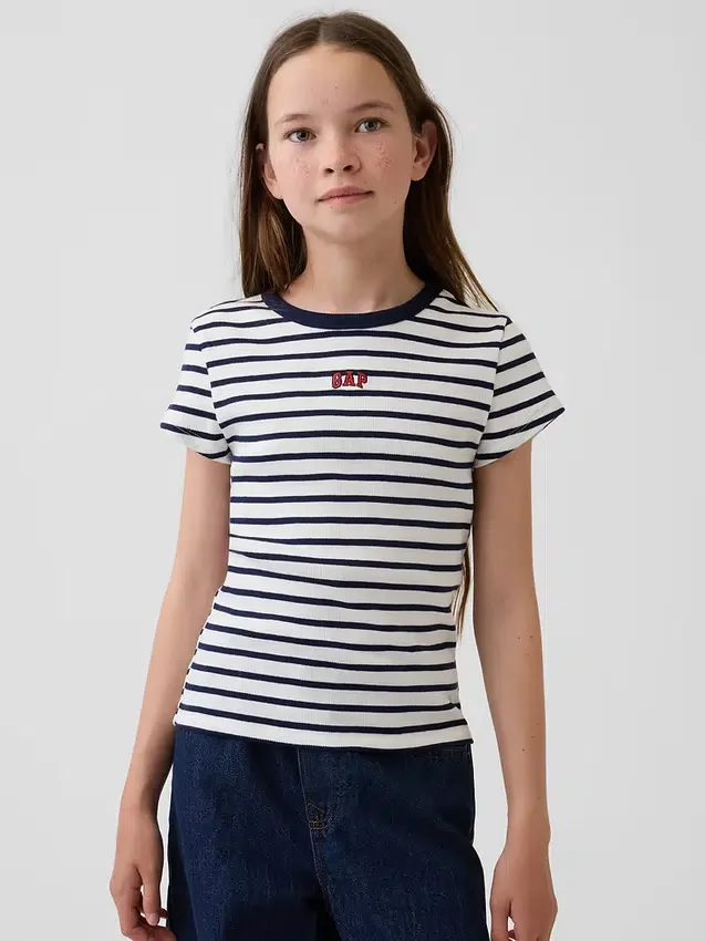 Broderad ribbad T-shirt för barn