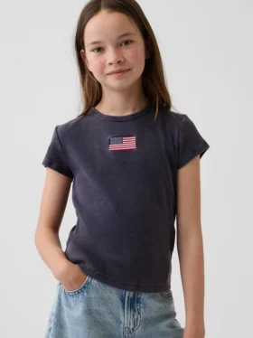 Broderad ribbad T-shirt för barn