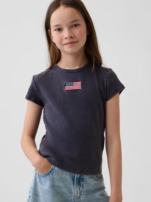 Broderad ribbad T-shirt för barn